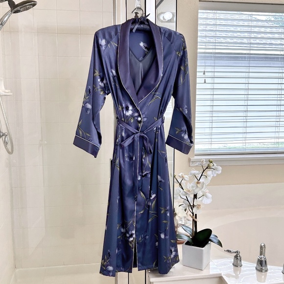 Halston Satin Chemise and Robe Set, Size Petite - Picture 1 of 10